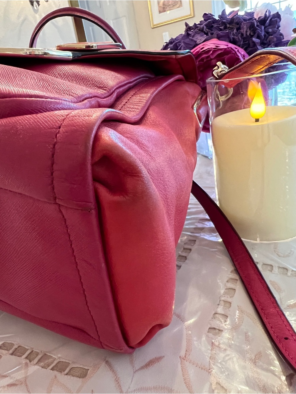 Coach Raspberry Pink Leather Turnlock Satchel Crossbody Carryall Boutique Luxury - Picture 12 of 16